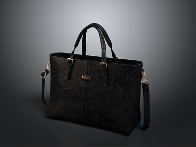 Black Crocodile Pattern Handbag With Top Handle And Shoulder Strap Metal Hardware 3d model