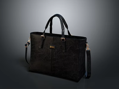 Black Crocodile Pattern Handbag With Top Handle And Shoulder Strap Metal Hardware 3d model