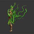Fantasy Female Character With Green Curly Vine Creatures And Plant Elements