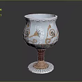 Decorative Blue And Gold Goblet With Spiral Patterns Sun Motifs And Intricate Base