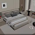 Modern Double Bed with Striped Bedding Geometric Pillows and Nightstands in Cozy Bedroom