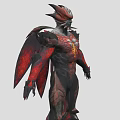 Mythical Game And Movie Character With Red Black Skin Horns And Yellow Chest Symbol