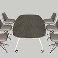 Modern Office Conference Table With Oval Dark Brown Top And Six Gray Chairs