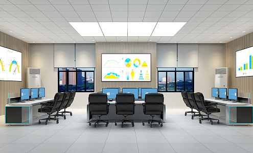 Modern monitoring room control room monitoring display console display 3d model