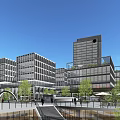 Innovative Modern Industrial Park With Glass Office Buildings Green Spaces Plaza And Pedestrian Areas