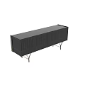 Modern Black TV Stand With Ribbed Design And Metal Legs For Living Room Storage