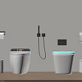Modern White Toilet Interior With Smart Digital Display LED Light Tissue Holder And Trash Bin