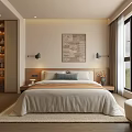Modern Cozy Hotel Room With King Bed Wooden Headboard Soft Rug And Scenic View