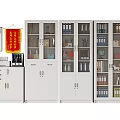 Modern Office Bookcase With Multiple Shelves Books Folders Trophies And Decorations