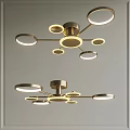 Modern Brass Chandelier Design With Branched Arms And Multiple Circular Light Rings