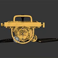 Golden Weapon Design With Metallic Finish And Black Hose Attachment Detail