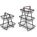 Black Metal Wire Storage Racks With Wooden Handles And Multiple Tiers