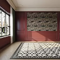 Square Black And White Geometric Pattern Carpet In Elegant Living Room