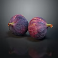 Two Juicy Fresh Ripe Figs With Purple Pink Skin On Black Reflective Surface