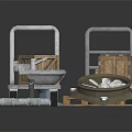 Industrial Hand Trucks With Wooden Crates Fan Part And Pallet Tools