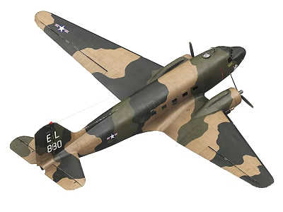 Military Fighter Aircraft With Camouflage Paint Twin Propellers American Star Insignia Tail Number EL 880 3d model