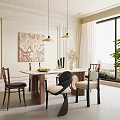 French Middle Ancient Dining Table and Chair Combination Rectangular Dining Table and Chair French Middle Ancient Dining Chair Marble Dining Table Dining Table Decoration French Middle Ancient Chandelier Hanging Picture 3d model