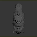 Three Tiny Human Figures Sitting On Shaggy Horned Creature Back Sculpture