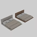 Modern Double Bed With Gray Brown Headboard White Pillows And Gray Bedspread