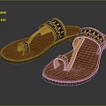 Brown Leather Slippers With Black And Yellow Decorative Patterns On Straps 3d model