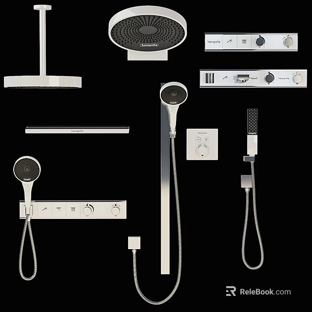 Modern Shower Head Design With Handheld Sprayer Control Knobs Shower Bar And Mounting Brackets 3d model 