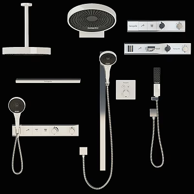 Modern Shower Head Design With Handheld Sprayer Control Knobs Shower Bar And Mounting Brackets 3d model