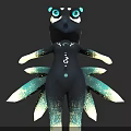 Magical Black Character Creature Hybrid Featuring Blue Eyes Turquoise Sparkling Petal Appendages