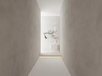 Chinese Garden Landscape Corridor With Gray Walls White Vase Dry Branches And Calligraphy 3d model
