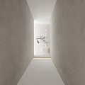 Chinese Garden Landscape Corridor With Gray Walls White Vase Dry Branches And Calligraphy