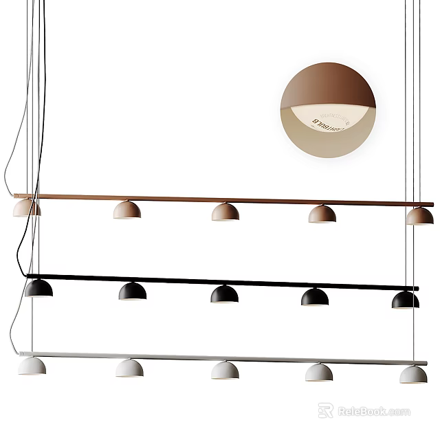 Modern Linear Chandelier Design With Multiple Brown Black White Pendant Lights 3d model