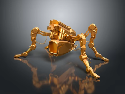 Golden Mechanical Ant Game Movie Character With Detailed Sci Fi Metallic Design 3d model