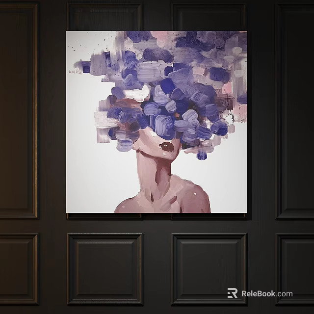 Abstract Painting of Human Form With Blue Purple Color Blocks on Dark Wall 3d model 