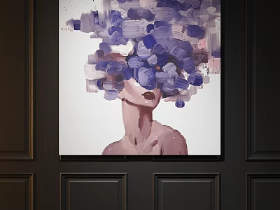 Abstract Painting of Human Form With Blue Purple Color Blocks on Dark Wall 3d model