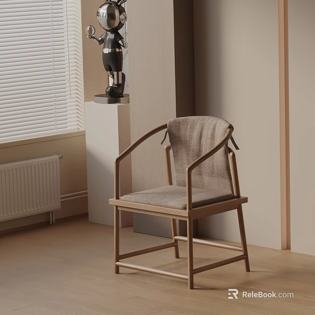 Natural Wooden Leisure Chair With Linen Cushion Modern Minimalist Design In Bright Room 3d model 