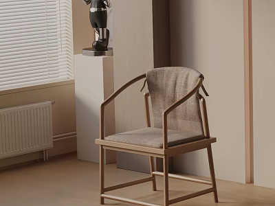 Natural Wooden Leisure Chair With Linen Cushion Modern Minimalist Design In Bright Room 3d model