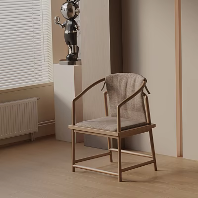 Natural Wooden Leisure Chair With Linen Cushion Modern Minimalist Design In Bright Room 3d model