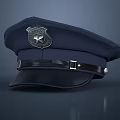 Police Hat With Dark Blue Design Badge And Black Leather Strap