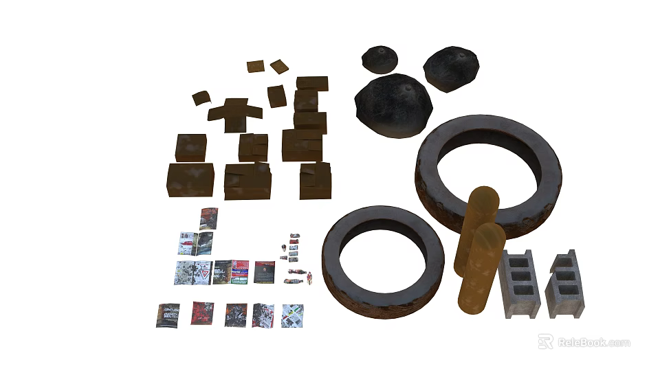 Assorted Shaped Industrial Parts With Blocks Rings And Cylindrical Components 3d model