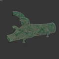 Ancient Bronze Landscape Sculpture With Mythical Animal Head And Intricate Carvings