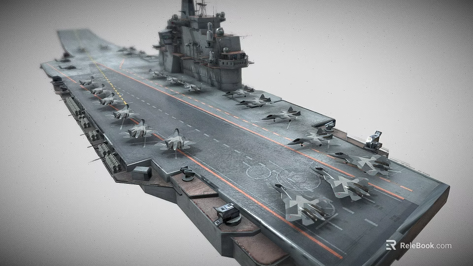 Aircraft Carrier With Fighter Jets On Flight Deck Military Weapon Platform 3d model 