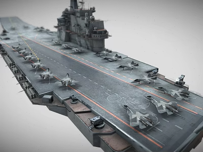 Aircraft Carrier With Fighter Jets On Flight Deck Military Weapon Platform 3d model