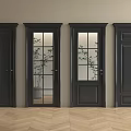Black Hinged Doors With Glass Inserts And Solid Panels In Interior Space 3d model
