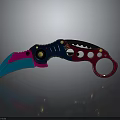 Tactical Karambit Knife With Curved Blade Ring Handle And Blue Pink Red Color Design