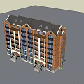 Red Brick Multi Storey Apartment Building With Balconies Windows And Dark Roof