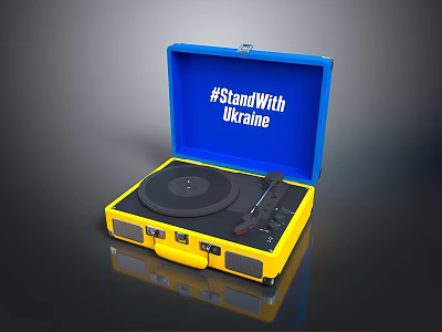 Yellow Case Portable Record Player Blue Lid with Microphone Stand With Ukraine Lifestyle Accessory 3d model
