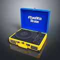 Yellow Case Portable Record Player Blue Lid with Microphone Stand With Ukraine Lifestyle Accessory