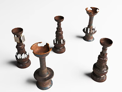 Rusted Metal Candlesticks As Architectural Decor With Ornate Bases In Historical Building Design 3d model