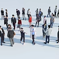 Group of People in Different Clothing Standing in Various Poses Against White Background