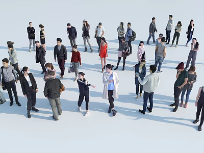 Group of People in Different Clothing Standing in Various Poses Against White Background 3d model