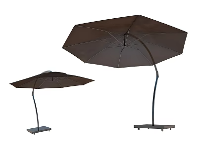 Dark Brown Outdoor Sunshade Umbrella With Curved Pole And Square Base For Patio Garden Shade 3d model